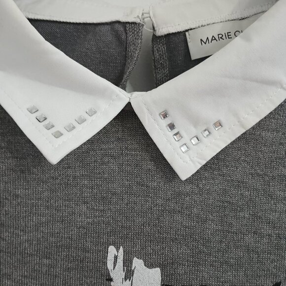 Marie-Claire 3/4 sleeves gray sweater with front print and strass size XL - Picture 2 of 5